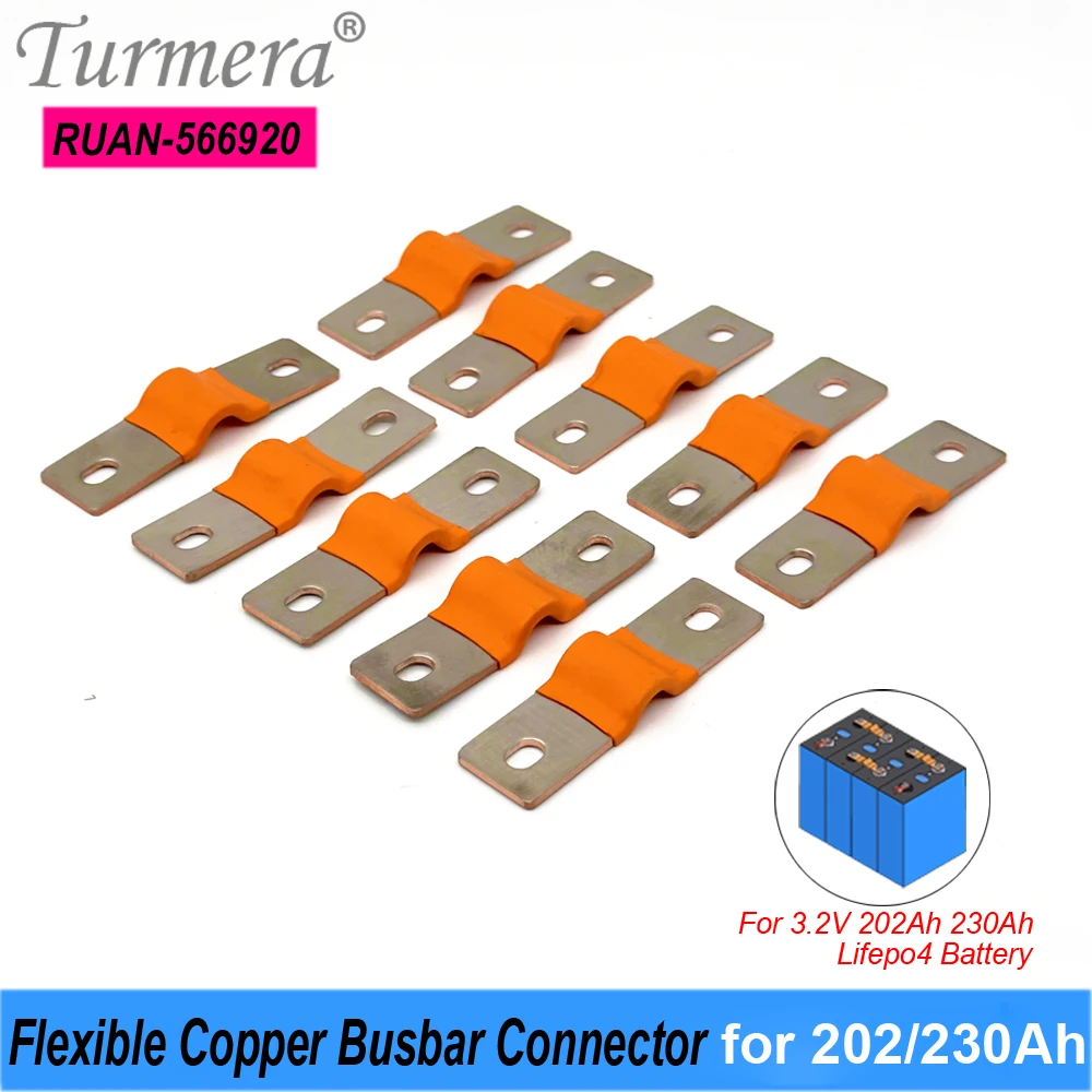 

Turmera 10Pieces 12V Lifepo4 Battery Flexible Busbar Pure Copper Connecter Hole to Hole 56mm 2mm 400A for 3.2V 202Ah 230Ah Use