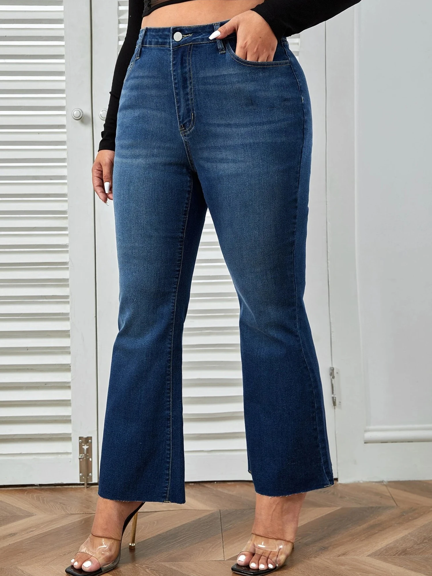 Pantalones Vaqueros Bootcut talla para mujer, Vaqueros elásticos hasta el tobillo, de alta, 100 Kg| | - AliExpress
