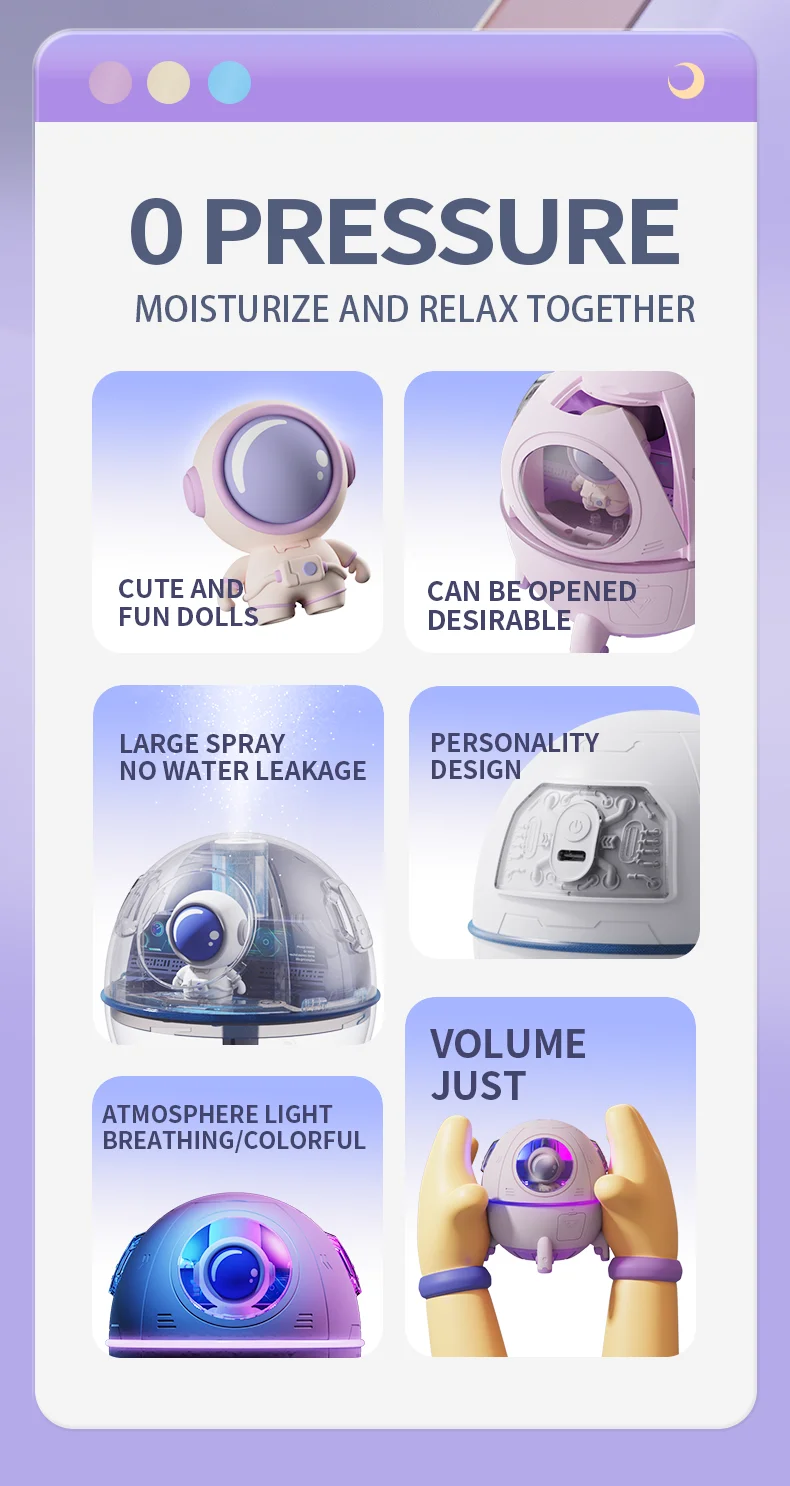 Description Picture 3 of itemMuziso Home Portable Air Humidifier USB Perfume Maker Sprayer Essential diffuser Night Light Cold Mist space capsule