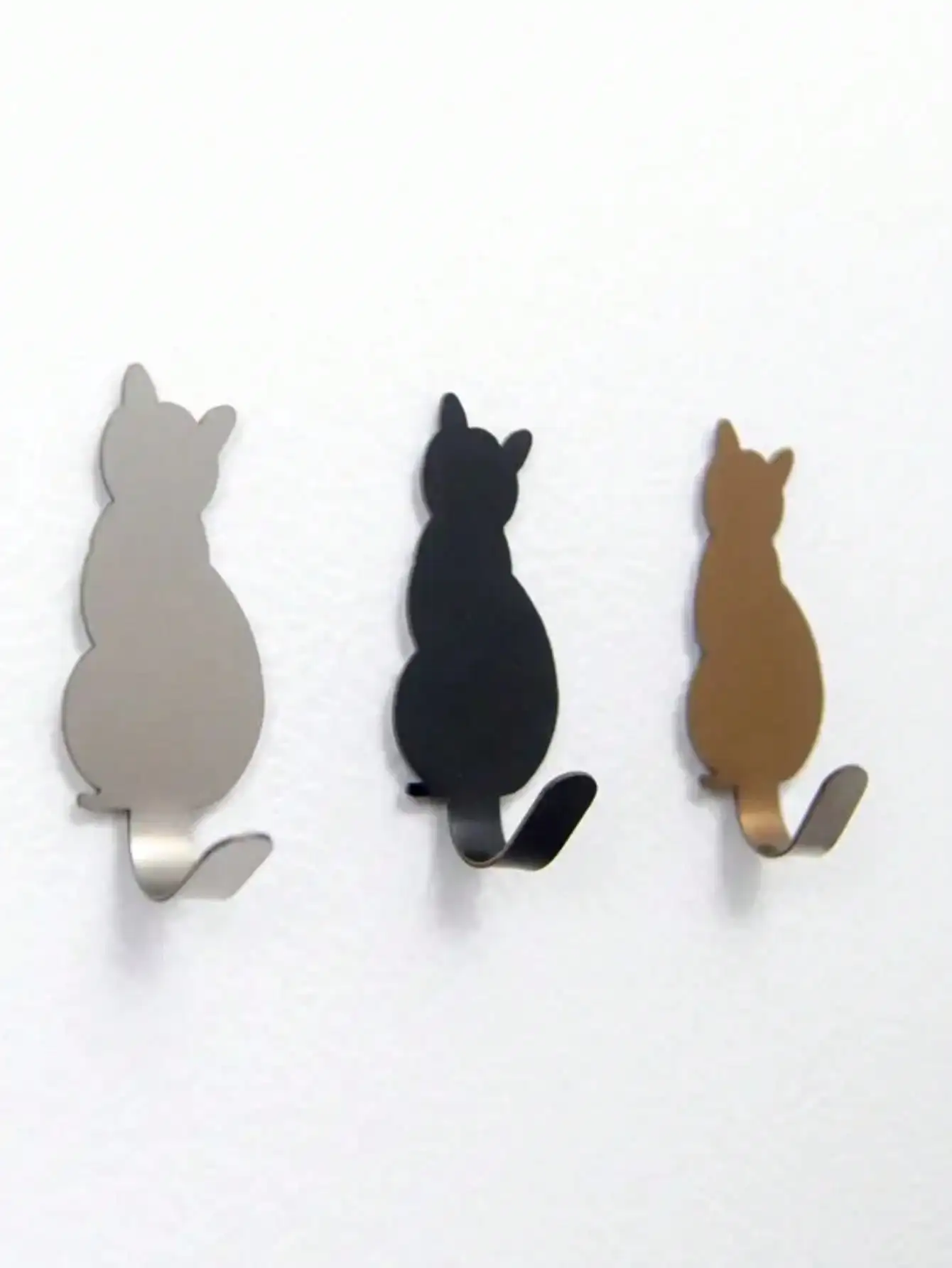2pcs 304 stainless steel wire drawing process cat shape strong viscose strong load-bearing anti-rust hook, hanging storage key 6
