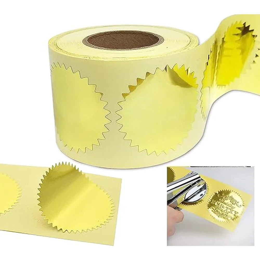 

500Pcs Gold Foil Blank 2Inches Envelope Package Seals Serrated Edge Color Coding Awards Legal Embossing Stickers