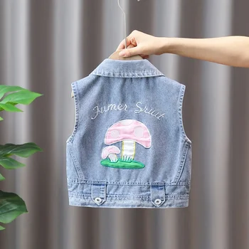 Kids Clothes Casual Vest Vintage Denim Vest Fashion Cute Children's Clothing Kids Vests Girls Coats Outerwear Harajuku 1