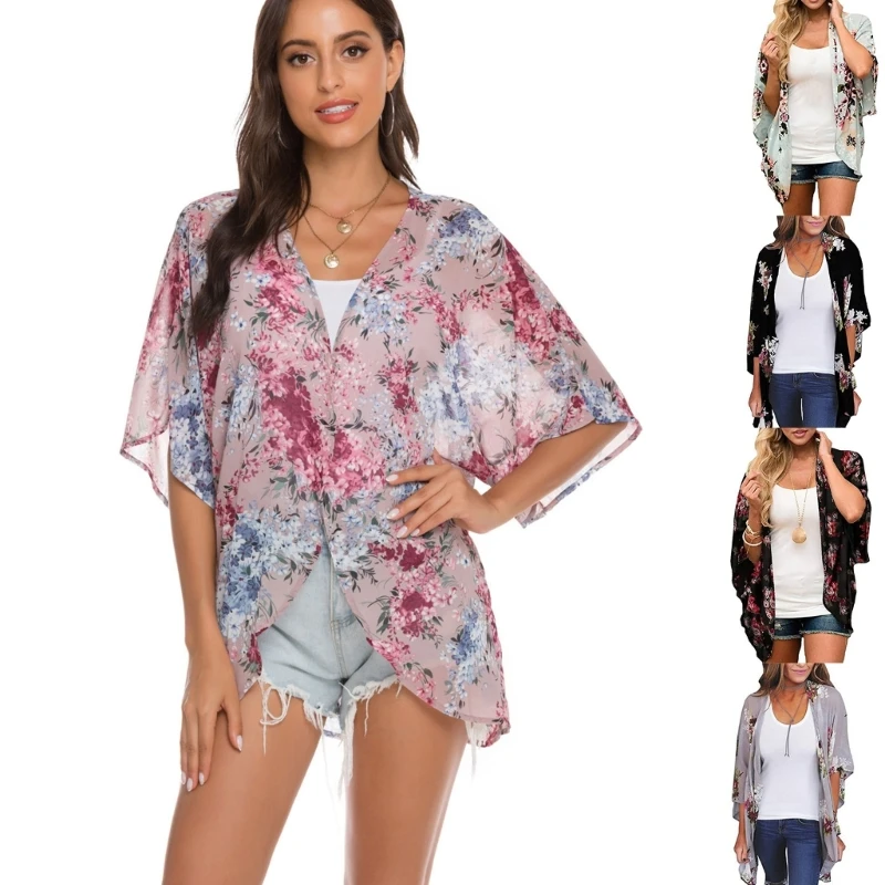 

Kimono-Cardigan Long Chiffon Open Front Bohemian-Beach Cover Up