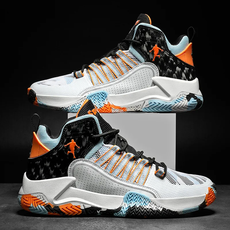 

2023 Striped High Top Lace Up Rubber Sole for Breathable Lightweight Basketball Sports Trend Casual Men's Shoes