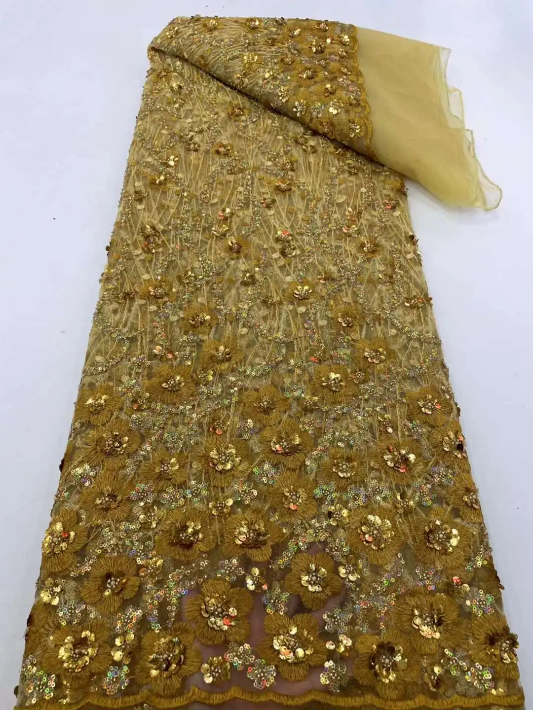 

Free Shipping African Sequence Tulle Lace Fabric 2022 High Quality Nigeria Laces Fabrics With Beaded For Women Dresses xc-250