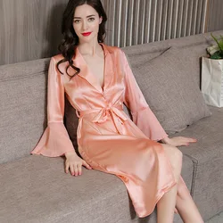 NEW Summer 22mm 100%Silk Pajamas Robe Nightgown Women Silk Homewear Sleepwear Pink High Quality Clothing