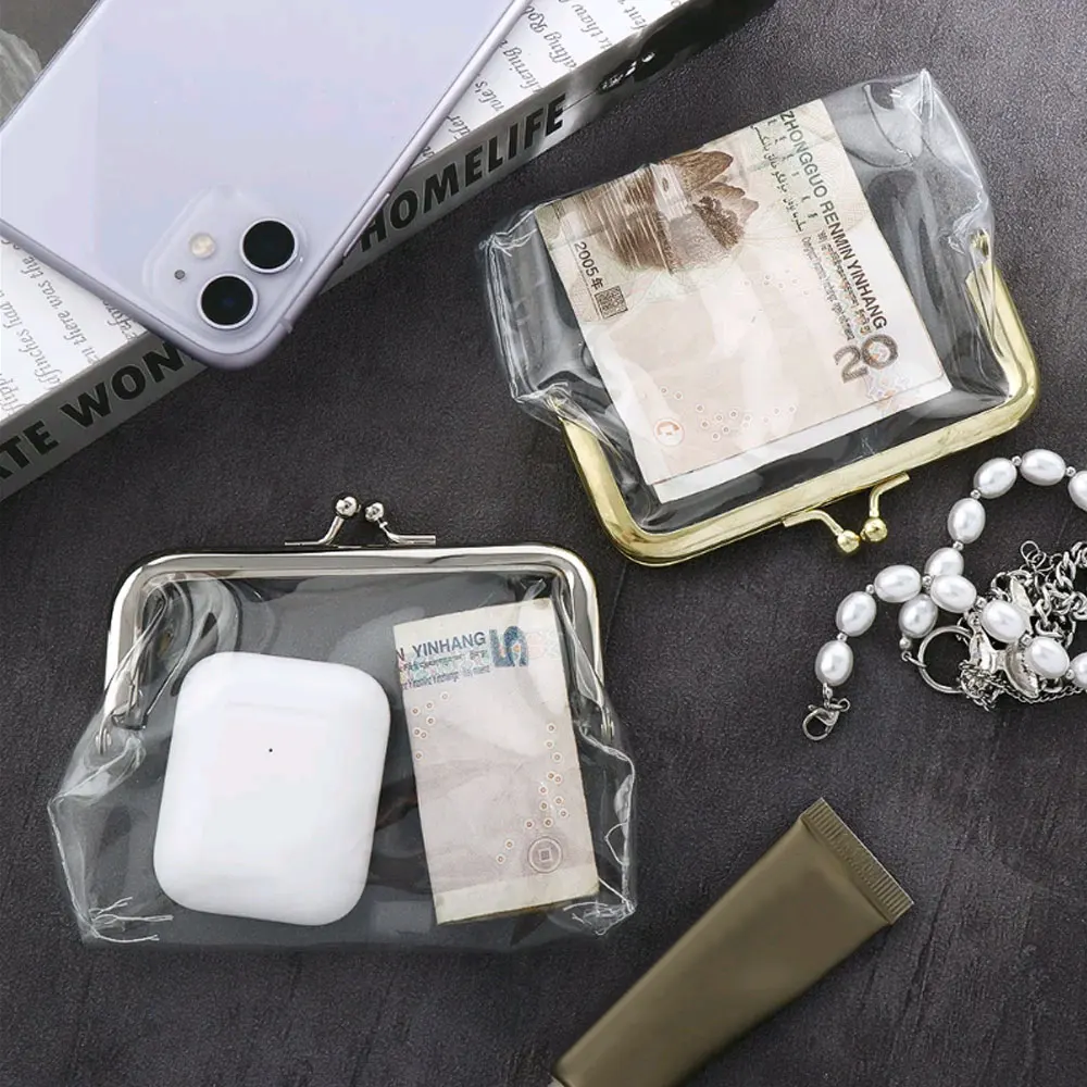 

1Pc Mini Money Bags Bus Card Iron Mouth Clip Credit ID Card Small Wallet Card Holder Transparent Coin Purse Change Purse Storage