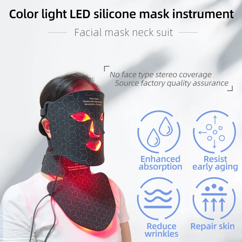 Led Red Light Therapy Facial Mask Neck 4 Colors Silicone Infrared Skin Care Anti-aging