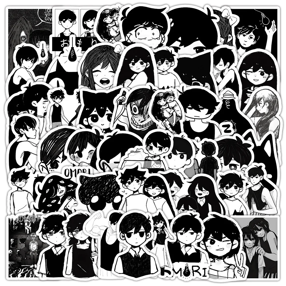 

10/30/50pcs Black and White Game Omori Stickers Anime Decals Waterproof DIY Skateboard Laptop Sunny Basil Kid Cartoon Sticker