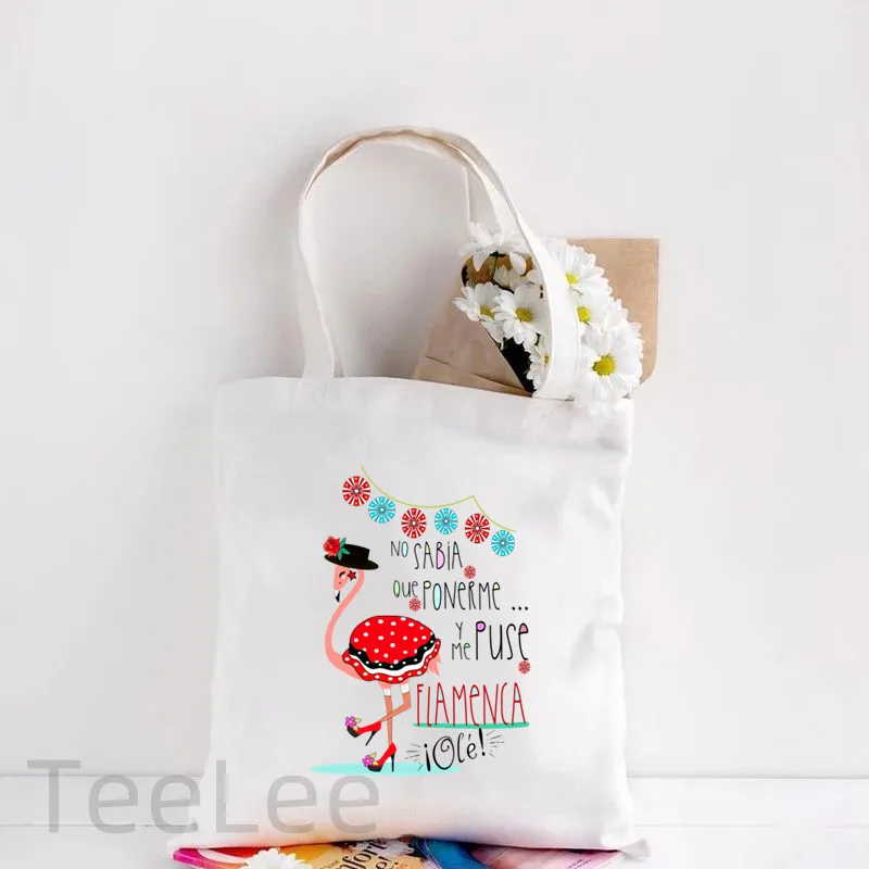 Flamenco Canvas Shoulder Tote Bag Printing Flamenca Spain Sevilla Seville Reusable Grocery Bag Women's Large Shopping Handbags shopping bag tote bags canvas bag grocery bags canvas bags