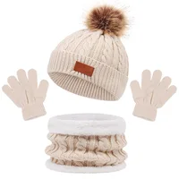 1-5Y Autumn Winter Children Baby Knit Gloves Hat Scarf 3pcs Suit Outdoor Windproof Warm Kids Muffler Hats and Caps for Boy Girl 5