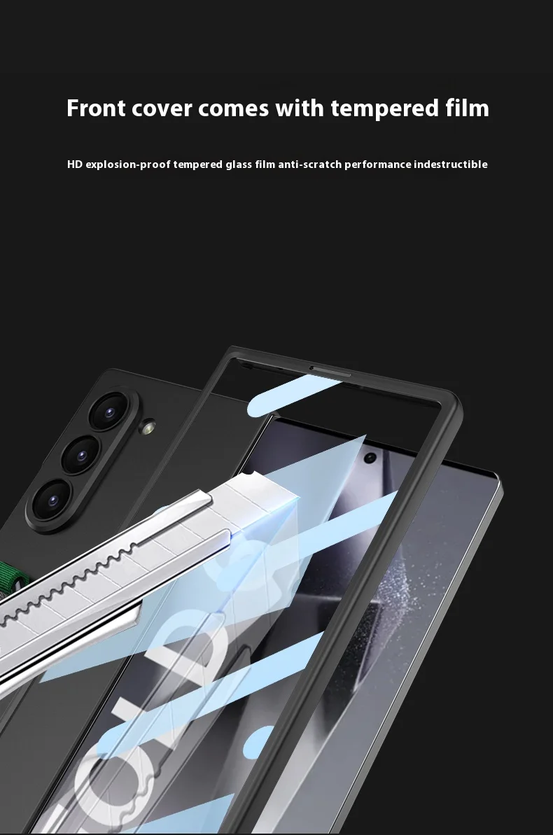 Custodia rigida in PC con retro in vetro satinato per Samsung Galaxy Z Fold 6 5 con cinturino ad anello_voghion.com