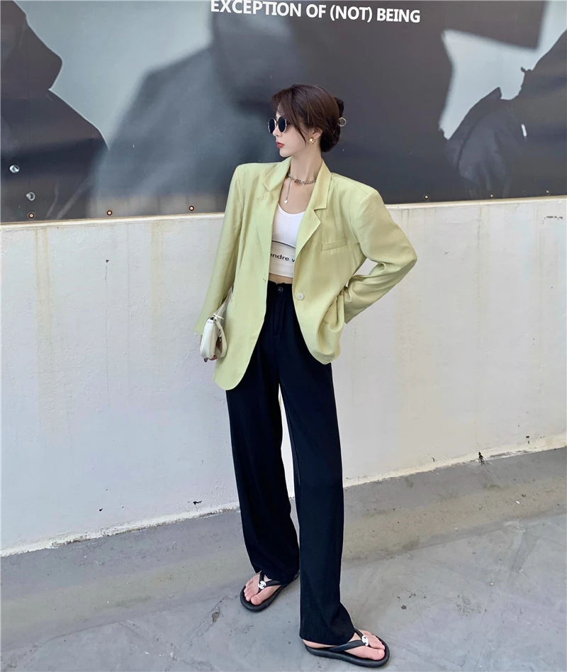 Summer Fashion Girls Blazer Long Sleeves Thin Woven Loose Coat Single Button Soft Solid Color Elegant Korean Lady Coat
