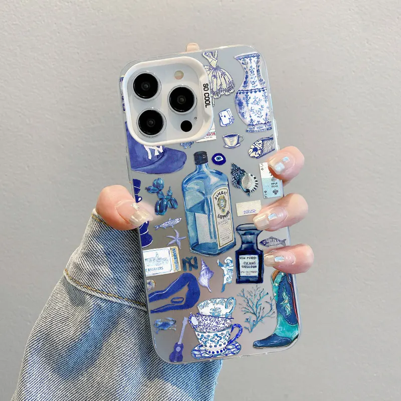 Ocean Wine Glass Blues Element Splicing Phone Case - Laser Back Cover