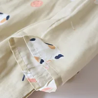 New Japanese-style kimono two-piece couple pajamas cover men and women pure cotton gauze cute kitten thin home service plus size - Image 5