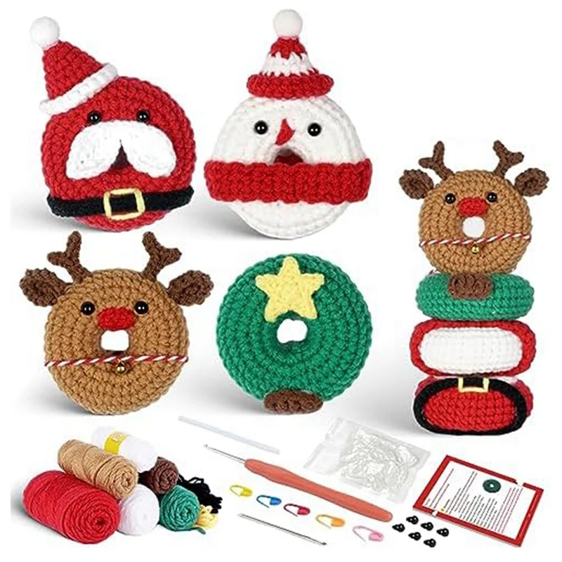 

Набор для вязания крючком для начинающих DIY Набор для вязания крючком с пошаговыми видеоинструкциями, для рождественского декора