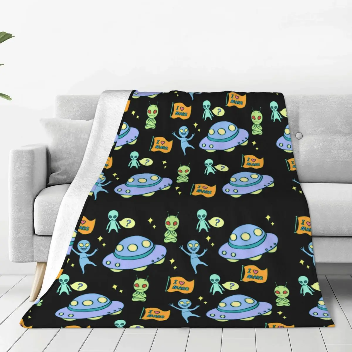 

Alien Plush Blanket alien universe ufo dialog box mars flag star 0627 Custom Throw Blanket for Bed Sofa Couch 150*125cm