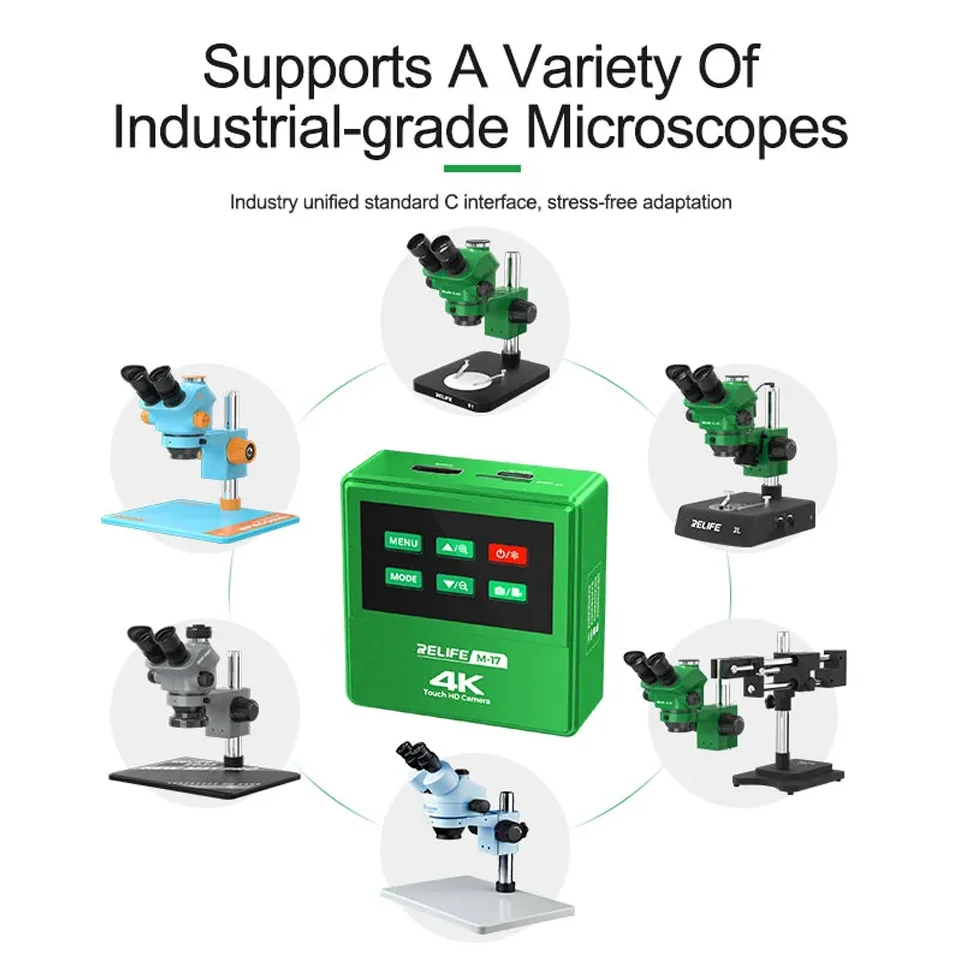 RELIFE M-17 고화질 전자 카메라, 터치 컨트롤 4K HD 카메라, 4 천 8 백만 픽셀, 삼안 현미경 전용
