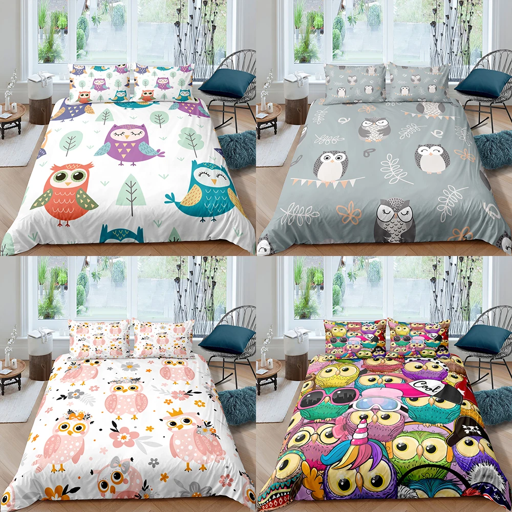 

Home Textiles Luxury 3D Cartoon Owl Duvet Cover Set Pillowcase Flower Bedding Set Queen and King Size Comforter Bedding Set