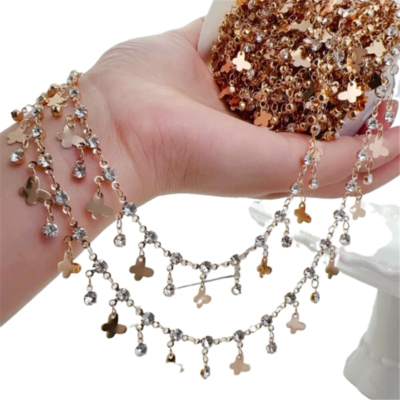 10 Meters New Retro No Fade Crystal Butterfly Beads Link Chains for DIY Bracelet Necklace Garment Jewelry Findings Accessories
