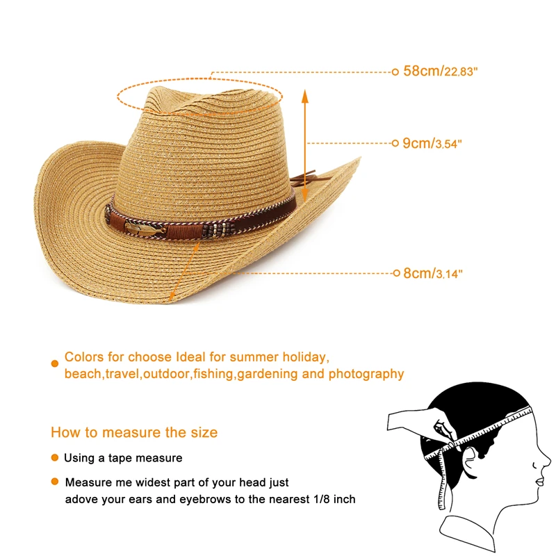 Western Cowboy Sun Hat Wind Lanyard For Men Women Wide Brim Straw Hat Beach Cap Panama Fishing Fisherman Cap Summer Hats GEMVIE