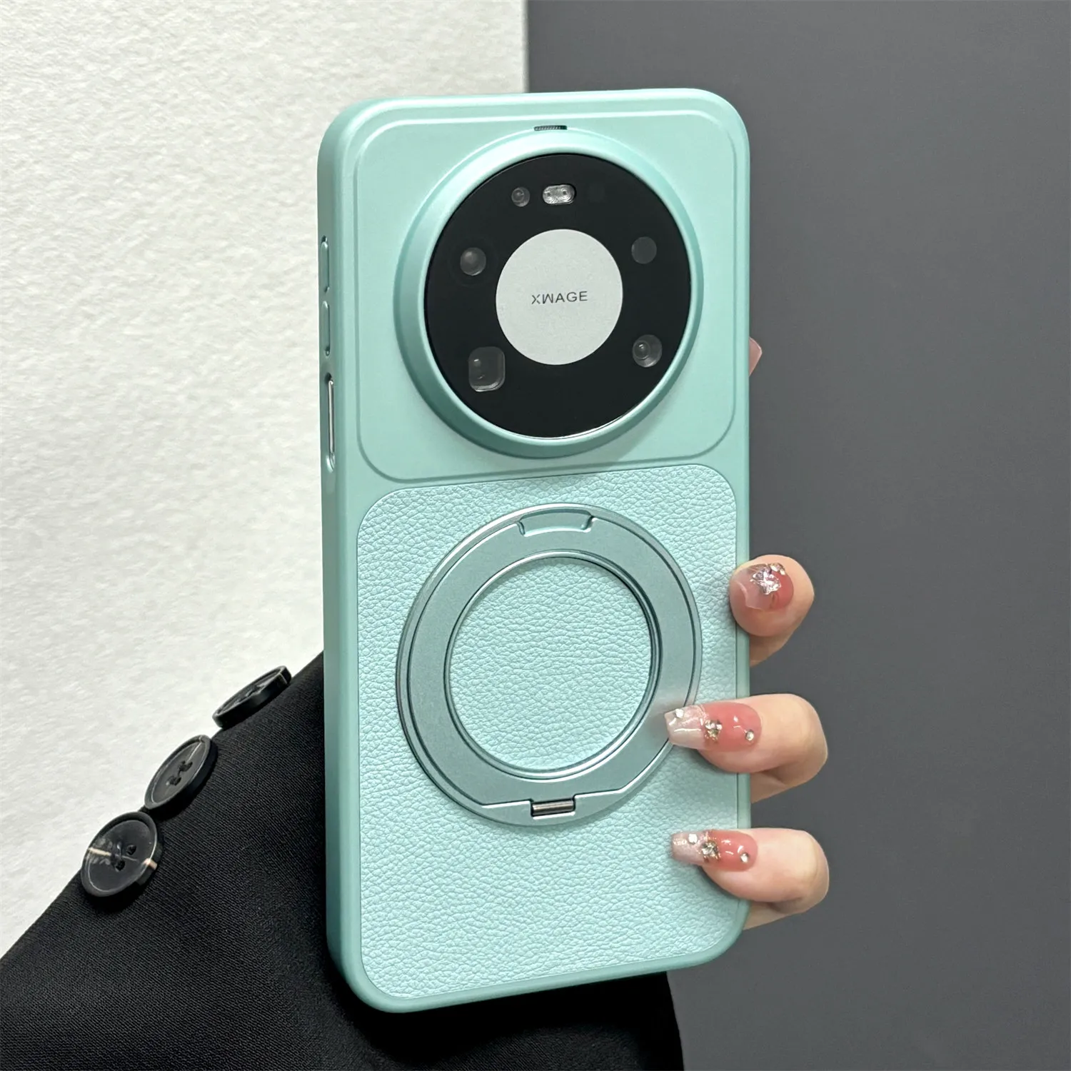 Magnetic 360° Ring Vegan Leather Electroplating Lightweight Dustproof Case