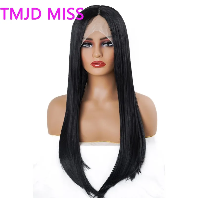 

Women's Black Front Lace Wig 13x4 Big Lace Long Brazilian Straight Hair Synthetic Fiber Headband Simulated Human Hair Pelucas