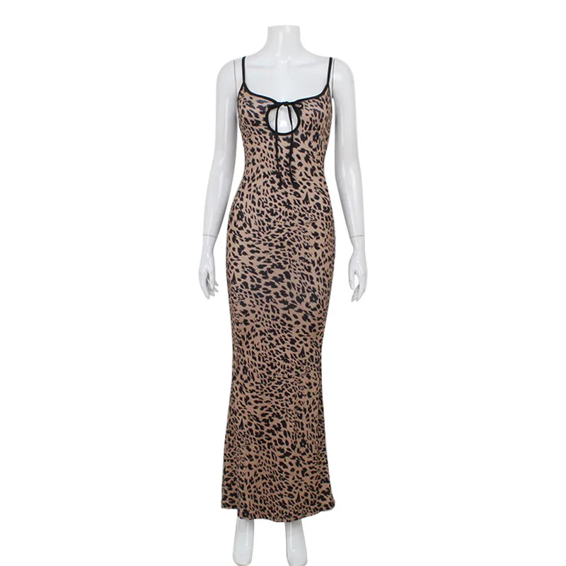 Leopard Print Backless Prom Dress for Women