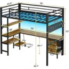 Loft Bed Twin Size with L-Shaped Desk, LED Lights,Charging Station,Twin Metal Loft Bed with Desk, Fabric Drawers & Shelves 5