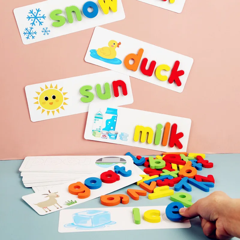 Baby See Picture Word Spelling Jigsaw Puzzle Game Preschool Educational Toys 