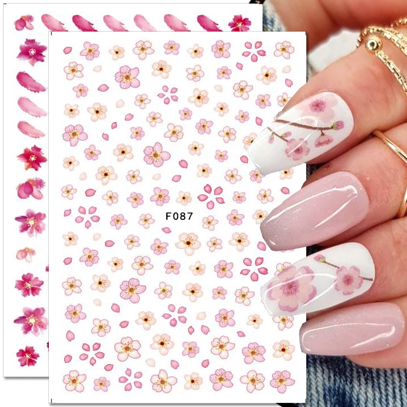 

3D Spring Pink Sakura Flowers Nail Stickers Cherry Blossom Flower Leaf Tree Nail Decals DIY Sliders Nail Art Designs Decoration