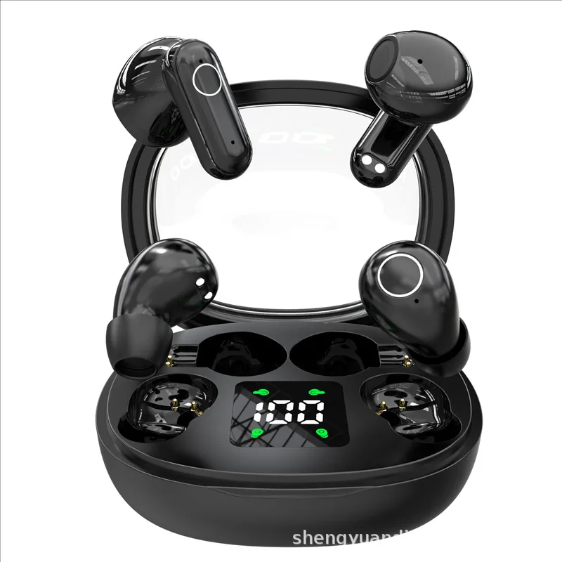 Mini Two Pair Wireless Bluetooth Sports 2-In-1 Earphones Noise Cancelling Microphone Four Earbuds Long Battery Life