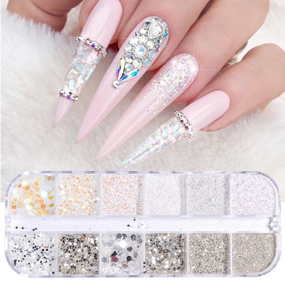 Mixed Color Holographic Silver Nails Art Sparkly Nail Glitter Sequins Hexagon Chunky Glitter Flakes DIY Manicure Decoration CHJY nail glitter nail decoration nail decorations nail flakes