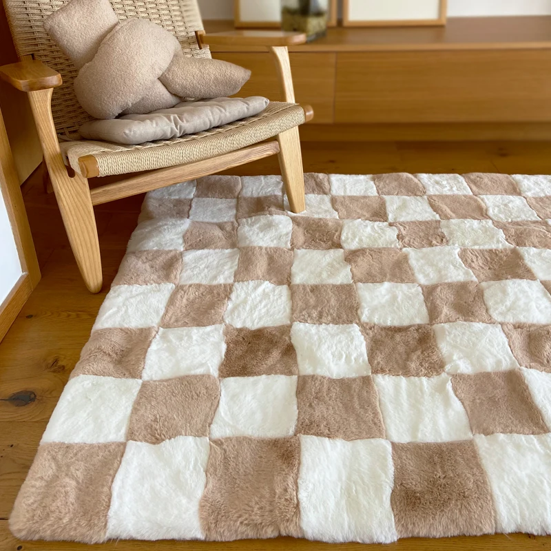 

Modern Retro Checkerboard Fashion Thicken Soft Plush Carpet Light Luxury Large Area Decoration Living Room Bedroom Cloakroom Rug