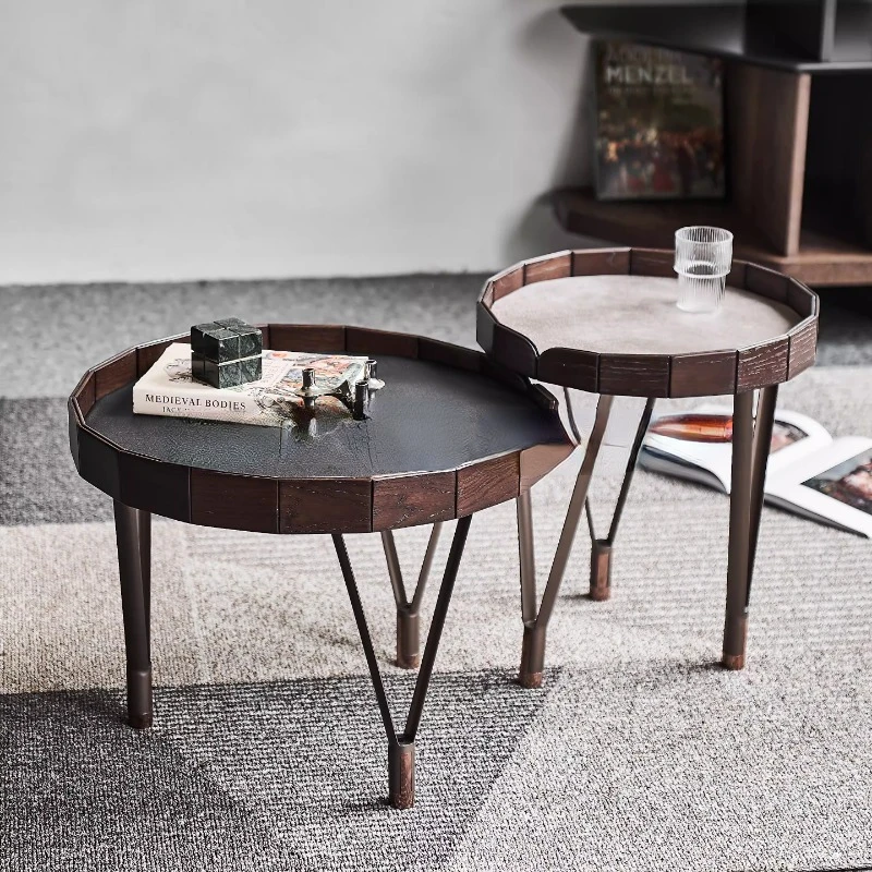 

Tea table combination/minimalist/round/genuine leather+chicken wing wood veneer/