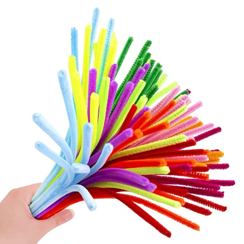 Chenille Pipe Cleaners 100PCS Colorful Twisted Rod Wool Root Fluffy Bar Iron Wire DIY Handcraft Decorations