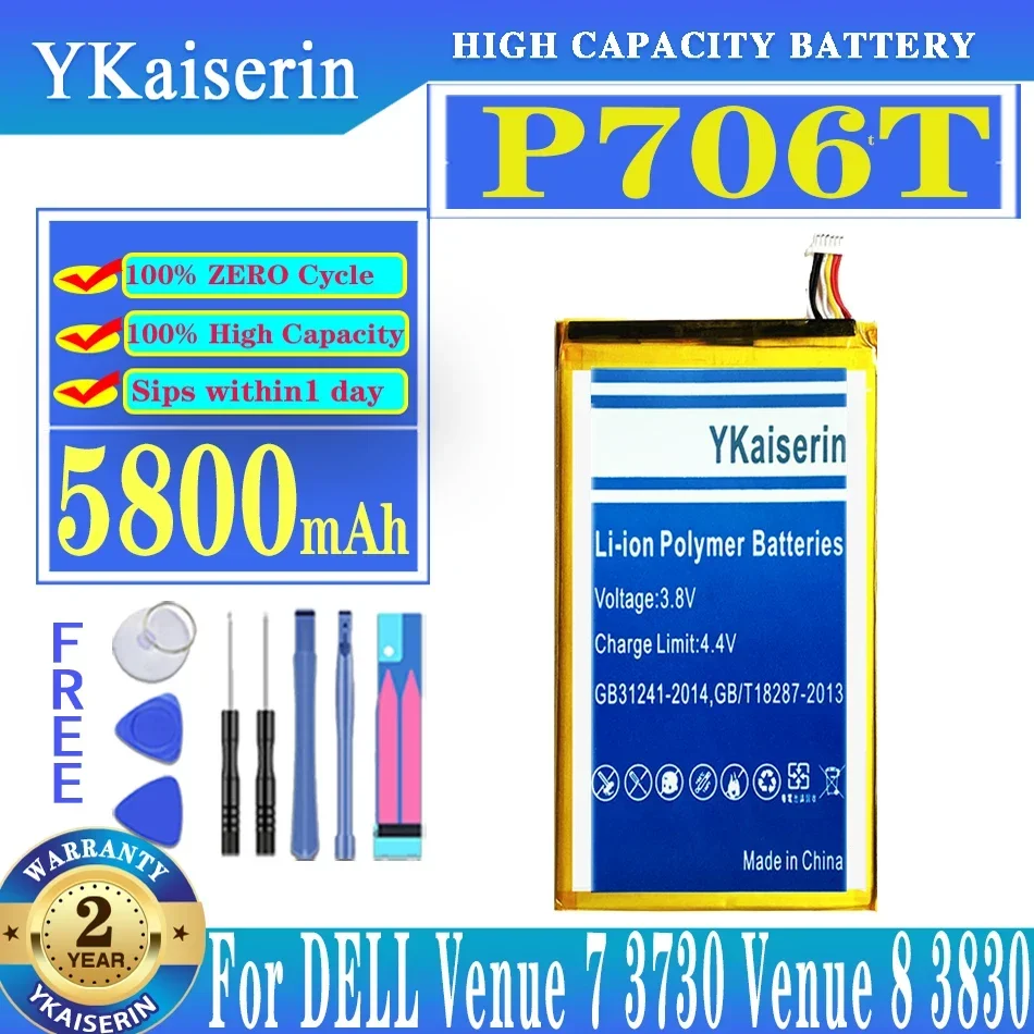 

Аккумулятор ykaisin 5800 мач P706T для планшетного ПК DELL Venue 7 Venue7 3730 Venue 8 3830 T02D T01C T02D002 T02D001 0CJP38 02PDJW
