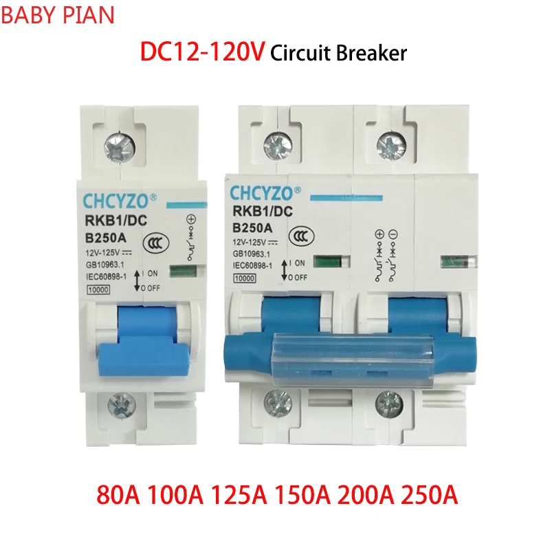 Disjuntor dc para Bateria rv Células Solares 1p 2p 12v 24v 36v 48v 60v 72v 96v 120v 80a 100a 125a 150a 200a 250a