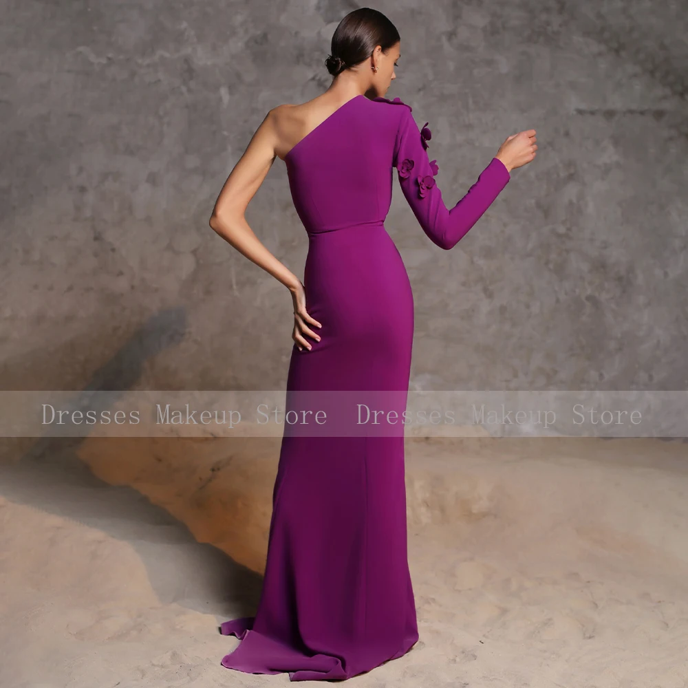 Purple Evening Dresses for Women 2024 One Shoulder Long Sleeve Formal Gown Mermaid/Trumpet 3D Flowers Elegant Wedding Party Gown 2