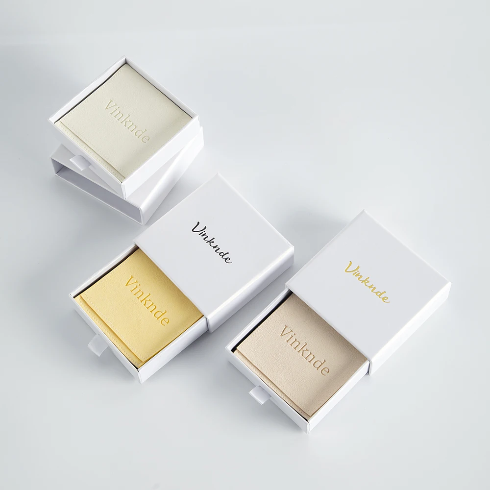 100Sets Print Logo White Drawer Paper Jewelry Box Inside with Microfiber Suede Bag with Flap Wedding Display Gift Storage Pouch