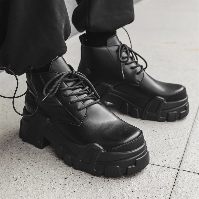 Men Boots 2024 Thick Bottom Mecha Style Brand Comfortable Fashion Boots Leather - 6