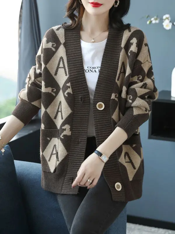 

2023 Autumn New Products Are Launched Women Long Sleeve Knitwear Middle-aged Mothers Sweater Jacket Leisure Single-breasted D810