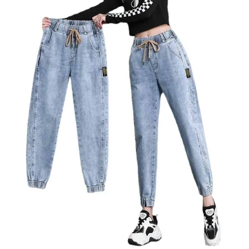 Summer Length High Waist Jeans  Solid Color Denim Basics Woman New Strench Blue Spodnie  blue jeans for women  pants  jean