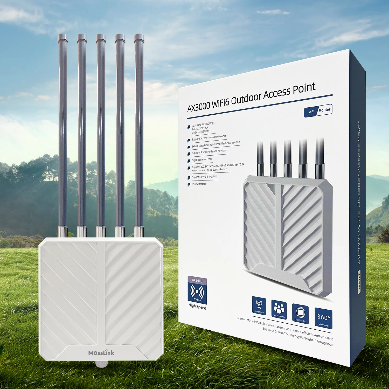 AX3000 AC1200 Outdoor WLAN6 Extender Dualband WiFi Router Repeater Long