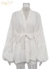 Clacive Fashion Loose White Cotton Sets For Women 2 Pieces 2025 Elegant Puff Sleeve Robes With High Waist Shorts Set Female 5
