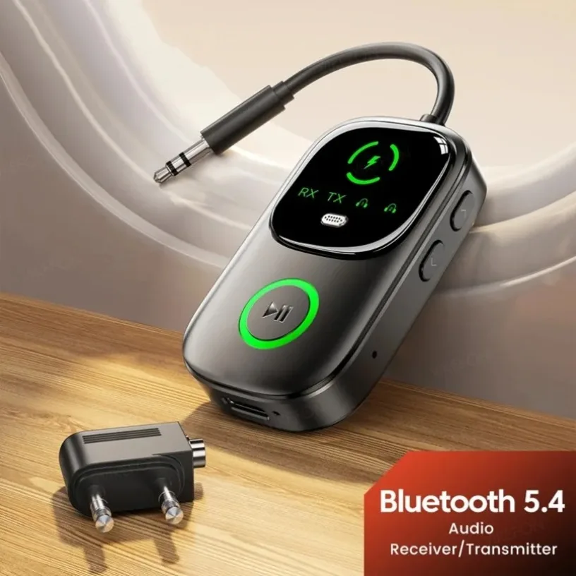 2-In-1 Bluetooth 5.4 Audio Receiver Transmitter Display 3.5mm AUX Wireless Audio Adapter For Car Airplane Speaker TV PC