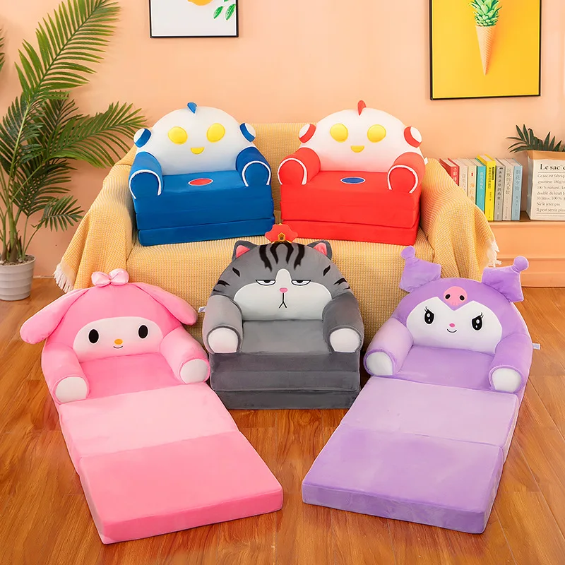 Anime Sanrio New Kuromi Cartoon Children's Folding Sofa Extension Cinnamoroll Baby Seat Stool Detachable And Washable Girl Gift