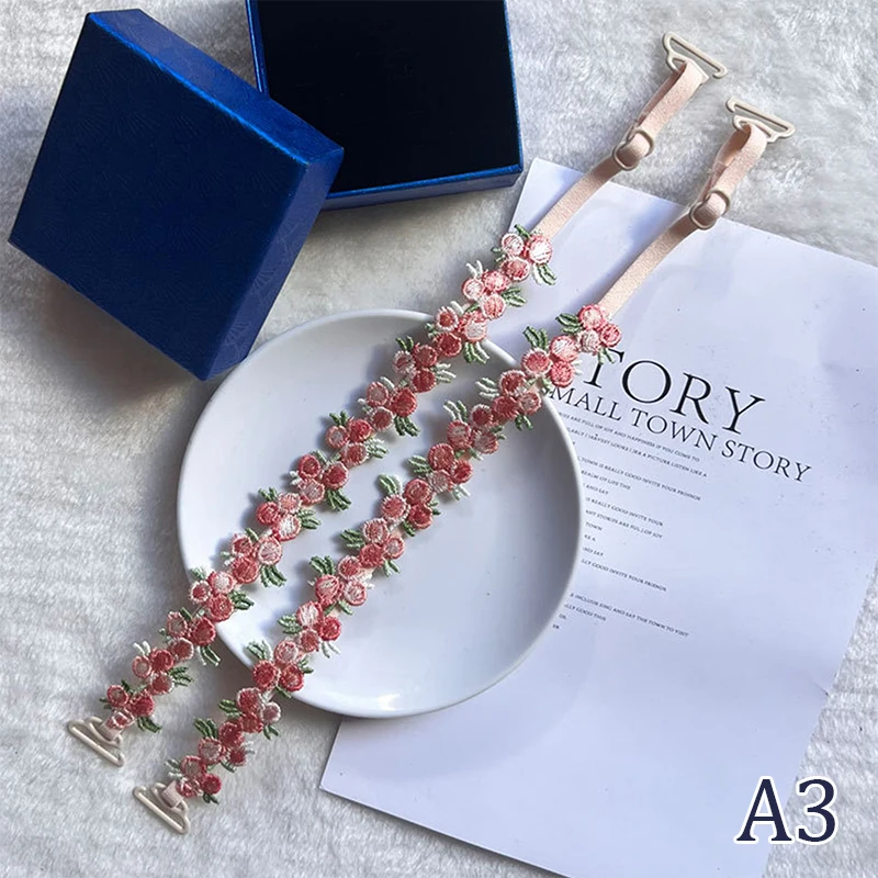 Sweet Flowers Lace Women Bra Straps Crochet Anti-slip Elastic Adjustable Belt Shoulder Straps For Wedding Party Dress