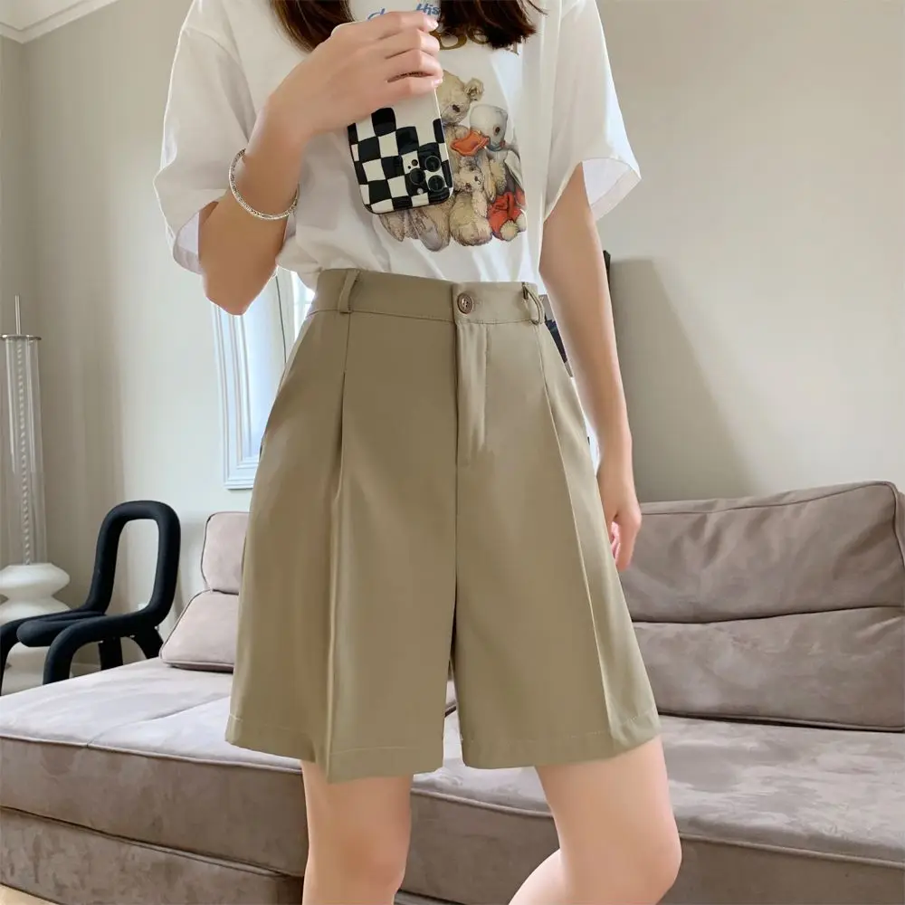 

2022 Summer Half Blazer Shorts For Women With Belt Loose Candy Colors Thin Shorts High Waist Casual Suits Pants Female 1237