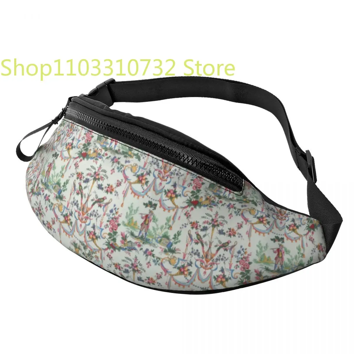 

Antique Vintage French Toile De Jouy Fanny Pack Traditional France Art Crossbody Waist Bag for Travel Hiking Phone Money Pouch